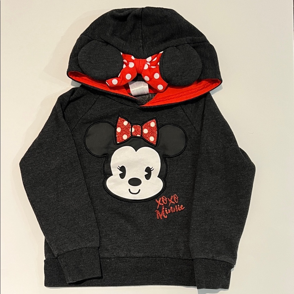 Disney Minnie Mouse Love Pullover Hoodie - Gray and Red Girl Size 4